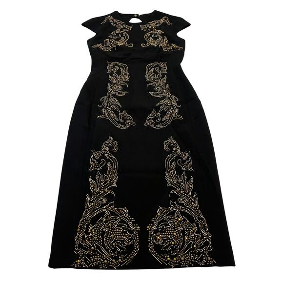7-66 VERSACE Collection Women's Dress Midi Embellished Black/Gold Size 40/ M - Picture 1 of 11
